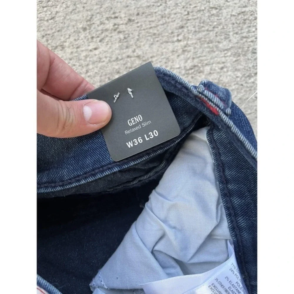 True Religion Geno Big T Flap Relaxed Slim Jeans Mens 36x30 Dark Wash Blue Denim